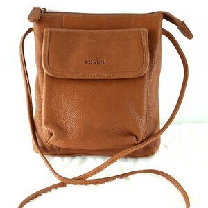 Medium Fossil Brown leather  and Tan Crossbody Bag